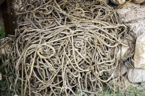 Rope with esparto knots, objects, braided. Stock Photos