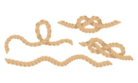 Rope Fastening in Different Knots Isolated on White Background Vector Set Illustrazione stock
