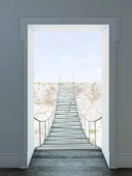 Rope hanging bridge from door 库存插图
