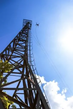Rope jumping from lightning rod Stock Photos