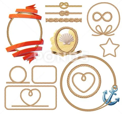 Rope knotes and frames set. Vector illustration Illustration #149184772