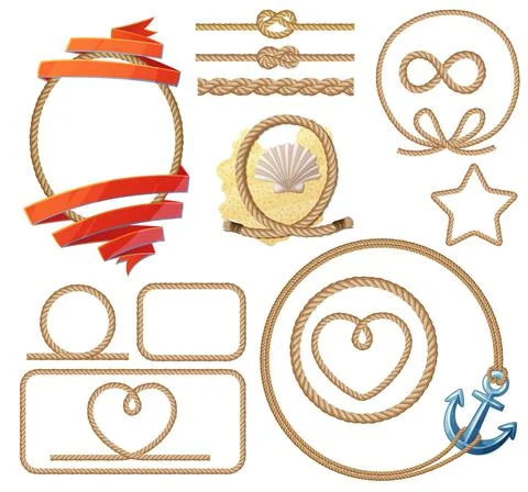 Rope knotes and frames set. Vector illustration Stock Illustration