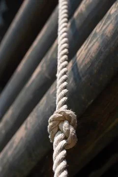 Rope with knots. Background with copy space for text Stock Photos