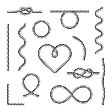 Rope Knots Borders Black Thin Line Icon Set Web Design Element Different Type Illustrazione stock