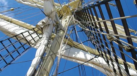 Rope ladder to the main mast of the ship. Stock Footage 40323288