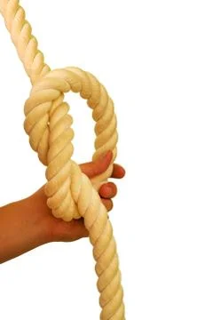 Rope loop in man's hand. Isolated on a white Stock Photos