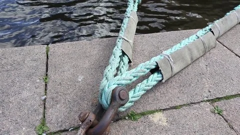 Rope for mooring the ship Stock Footage 69856589