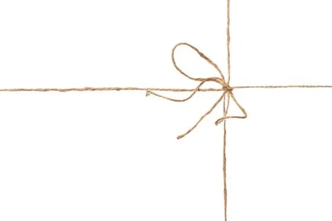 Rope parcel wrap with bow isolated on white background with copy space Stock Photos