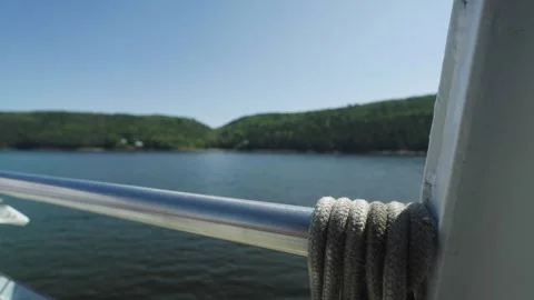 Rope Railing on a Boat Deck Overlooking the Saguenay Fjord Vídeos de archivo 338329161
