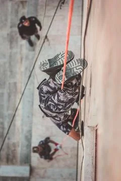 Rope rescue training from a high angle Foto stock