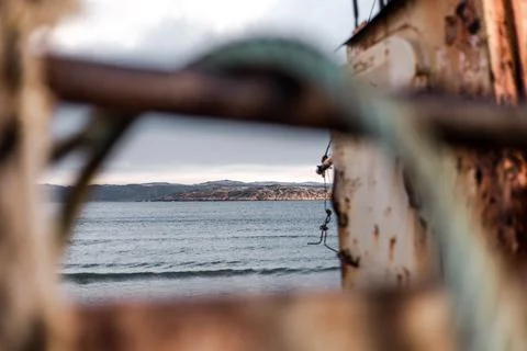 Rope of the rusty ship Stock Photos