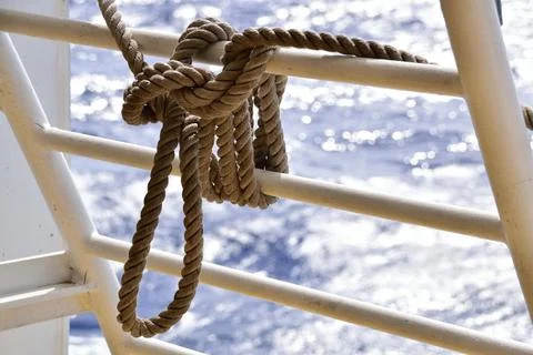 Rope on Ship Railing Stock Photos