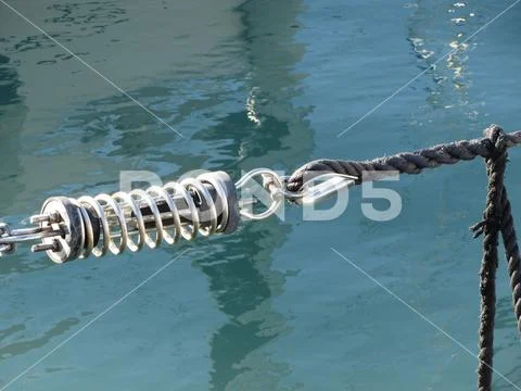 Rope sling with safety anchor shackle used in a big sail boat Stock Photos