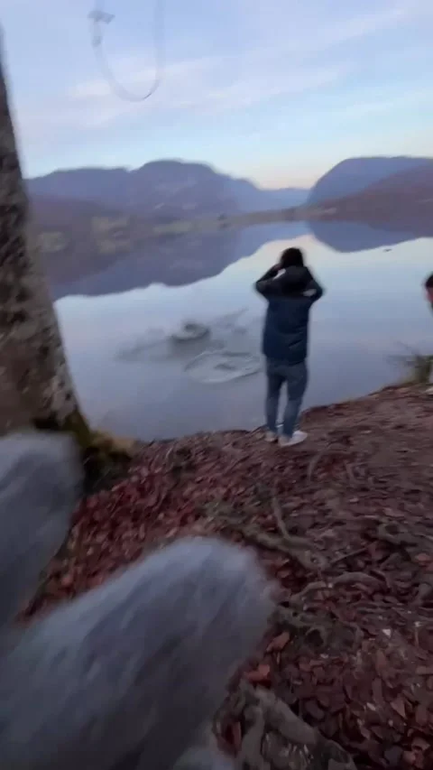 Rope Swing Fail at Lake Bohinj, Slovenia - 09 Nov 2024 Video stock 292038121