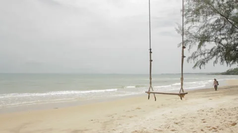 Rope Swing Hangs Local Khmer Walks Past Stock Footage 43124205