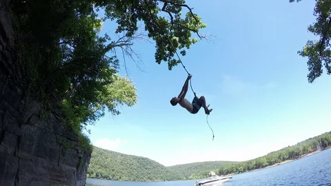 Rope Swing Jump Stock Footage 92147329