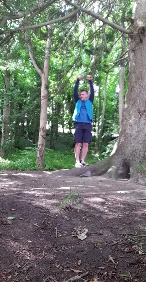 Rope Swing Snaps When Dad Tries to Show Off, Balmerino, Scotland, UK - 31 Jul 20 Stock Footage 205440811