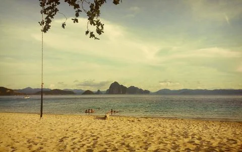 Rope Swing in a Tree on the Ocean Beach in the Philipines Stock Photos