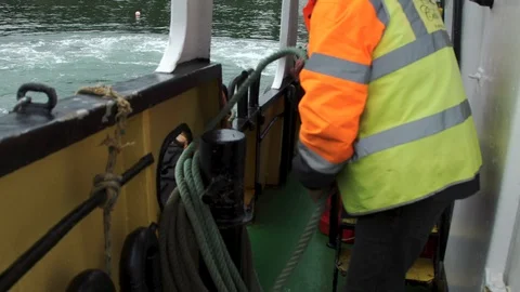 Rope tied on ferry Stock Footage 129324035