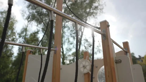 Rope walkway connects slides creating dynamic attraction 動画素材 327794027