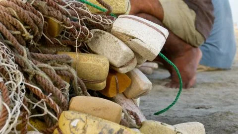 Ropes and chunks of floaty on top of ground Stock-Fotos