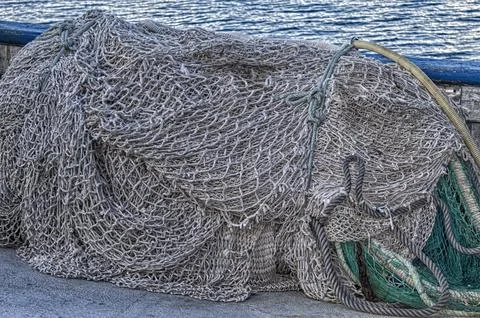 Ropes and nets for catching fish. Foto stock