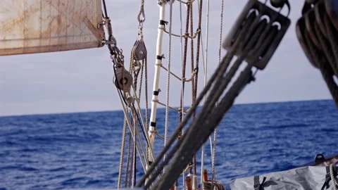 Ropes and Sail on Ship at Sea Video stock 337790367