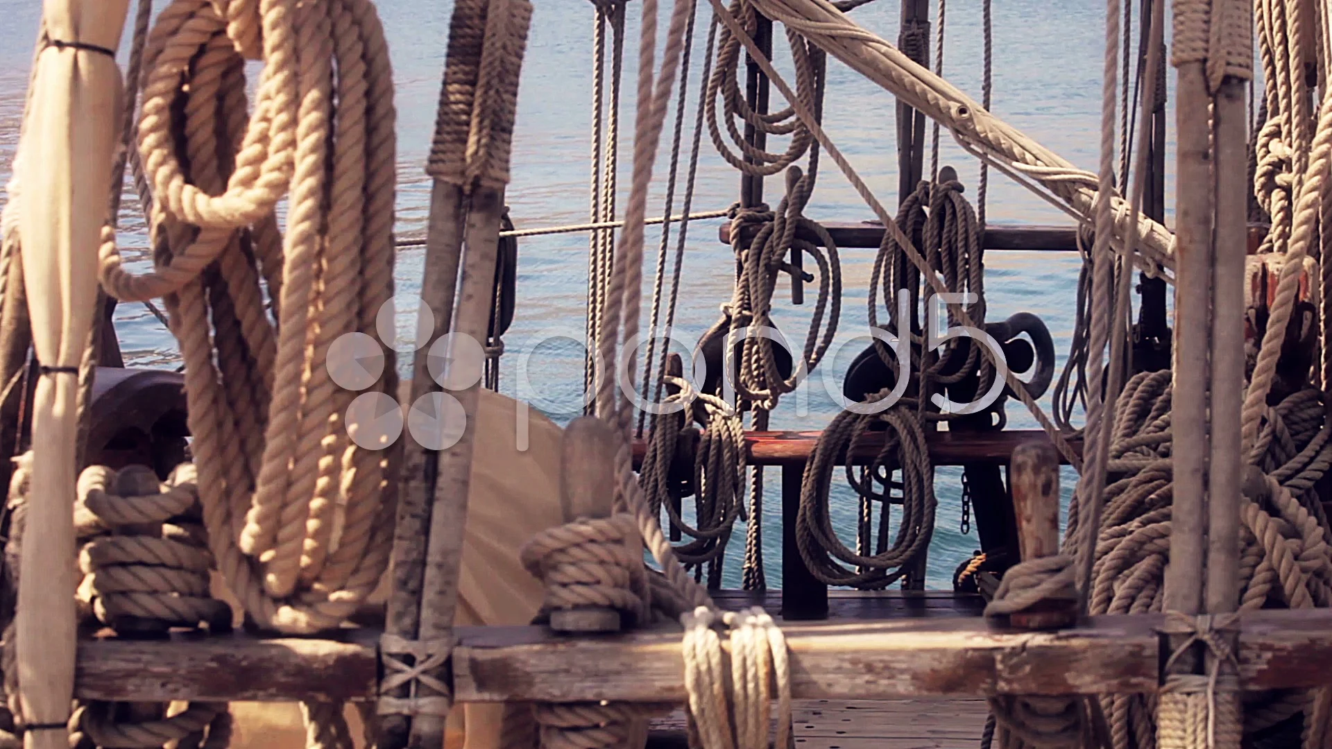 Ropes - Antique pirate sail ship, Stock Video