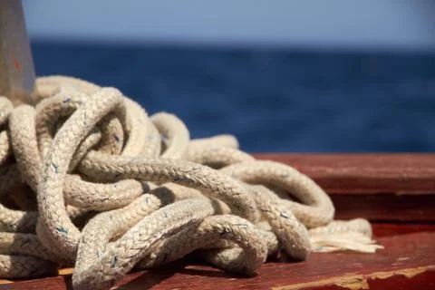 Ropes on deck 스톡 사진