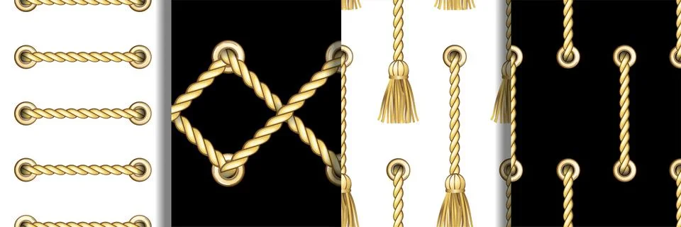 Ropes with Metal Eyelets Seamless Patterns Set. Stock Illustration