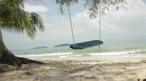 Ropes Swing Rocks And Waves Break Stock Footage 43092273