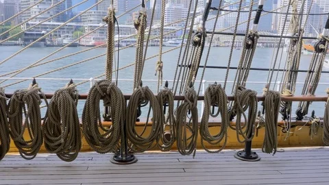 Ropes, Tall Ship in 4k Stock Footage 84765059