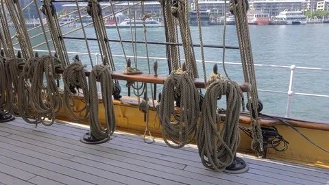 Ropes, Tall Ship in 4k Stock Footage 84780673