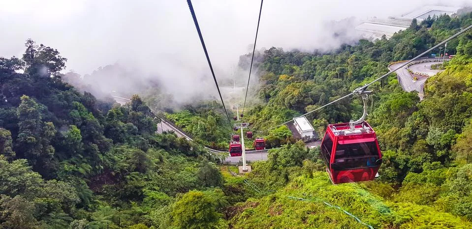 In a ropeway cable car going down from genting highlands to kualampur Stock Photos