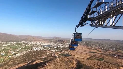 A ropeway cable car riding towards station, at the town center of Gangtok. Stock Footage 171553766