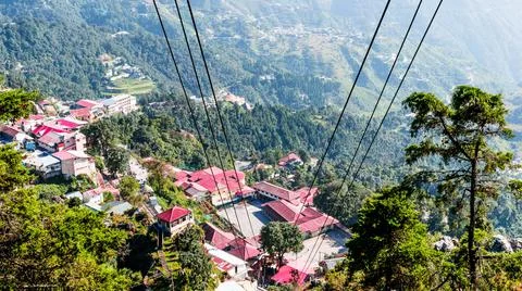 Ropeway to Gun Hill a second highest peak of Mussoorie, Uttarakhand Stock Photos
