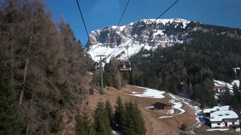 Ropeway to Seceda, aerial view of passing car of Cable car Stock Footage 226080969