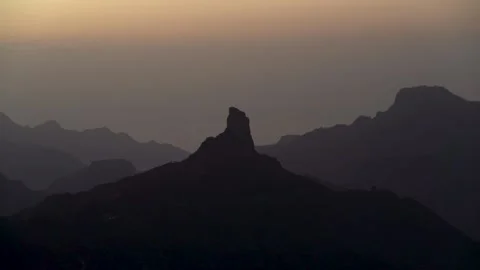 Roque Bentayga Center Frame Landscape Sunset Warm Light Soft Nature Abstrac.. Stock Footage 314417156