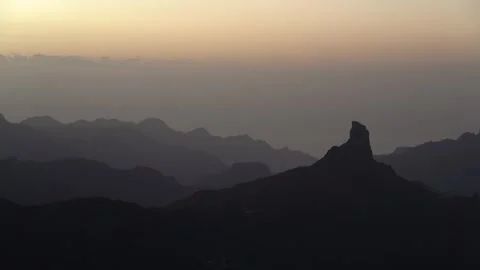 Roque Bentayga Landscape Sunset Warm Light Soft Nature Abstract Shapes Envi.. Stock Footage 314417147