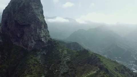 Roque Cano. Vallehermoso. La Gomera. Big rock. Drone. Aerial. 4 Video stock 202100833