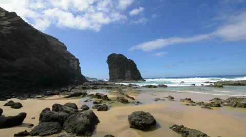 Roque del Morro wide beach waves background 11151 Stock Footage 32243856