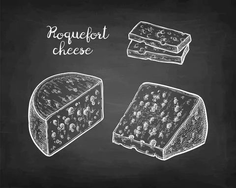 Roquefort cheese chalk sketch. Stock Illustration