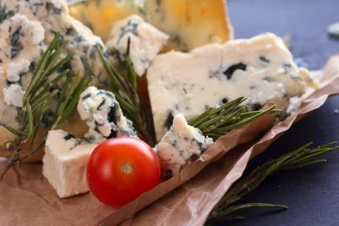Roquefort cheese composition Stock Photos