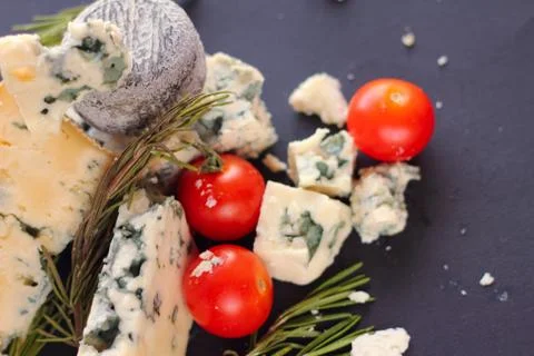 Roquefort cheese composition Stock Photos