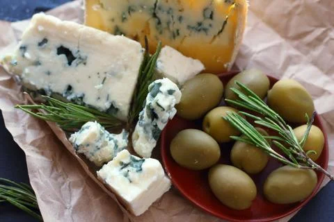 Roquefort cheese composition Stock Photos