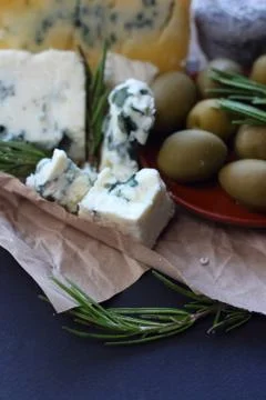 Roquefort cheese composition Stock Photos