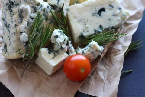 Roquefort cheese composition Stock Photos