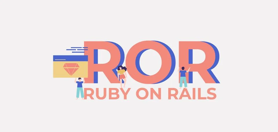 ROR ruby on rails. Platform for programming and coding technologies web software Stock Illustration