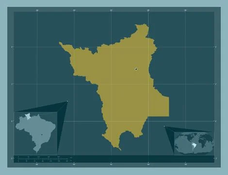 Roraima, Brazil. Solid color shape. Locations of major cities of the region Stock Illustration
