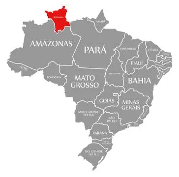 Roraima red highlighted in map of Brazil Stock Illustration